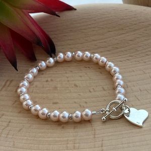 925 Sterling Silver & Pink Pearl Glass Bea…